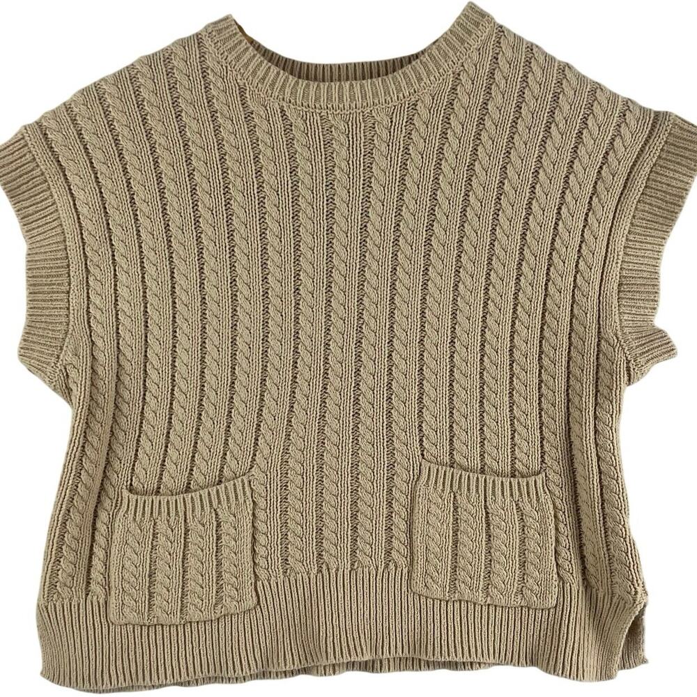 Happily Grey Girls Tan Cable Knit Sweater Vest SZ LG (10/12) Cotton Blend